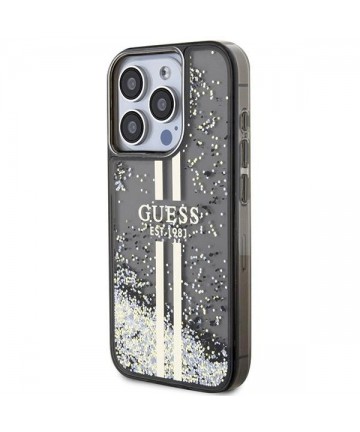 Guess Liquid Glitter Gold Stripes case for iPhone 15 Pro - black