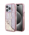 Guess Liquid Glitter Gold Stripes case for iPhone 15 Pro - pink