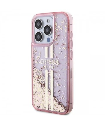 Guess Liquid Glitter Gold Stripes case for iPhone 15 Pro - pink