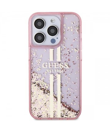 Guess Liquid Glitter Gold Stripes case for iPhone 15 Pro - pink