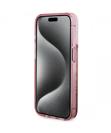 Guess Liquid Glitter Gold Stripes case for iPhone 15 Pro - pink