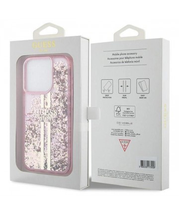 Guess Liquid Glitter Gold Stripes case for iPhone 15 Pro - pink