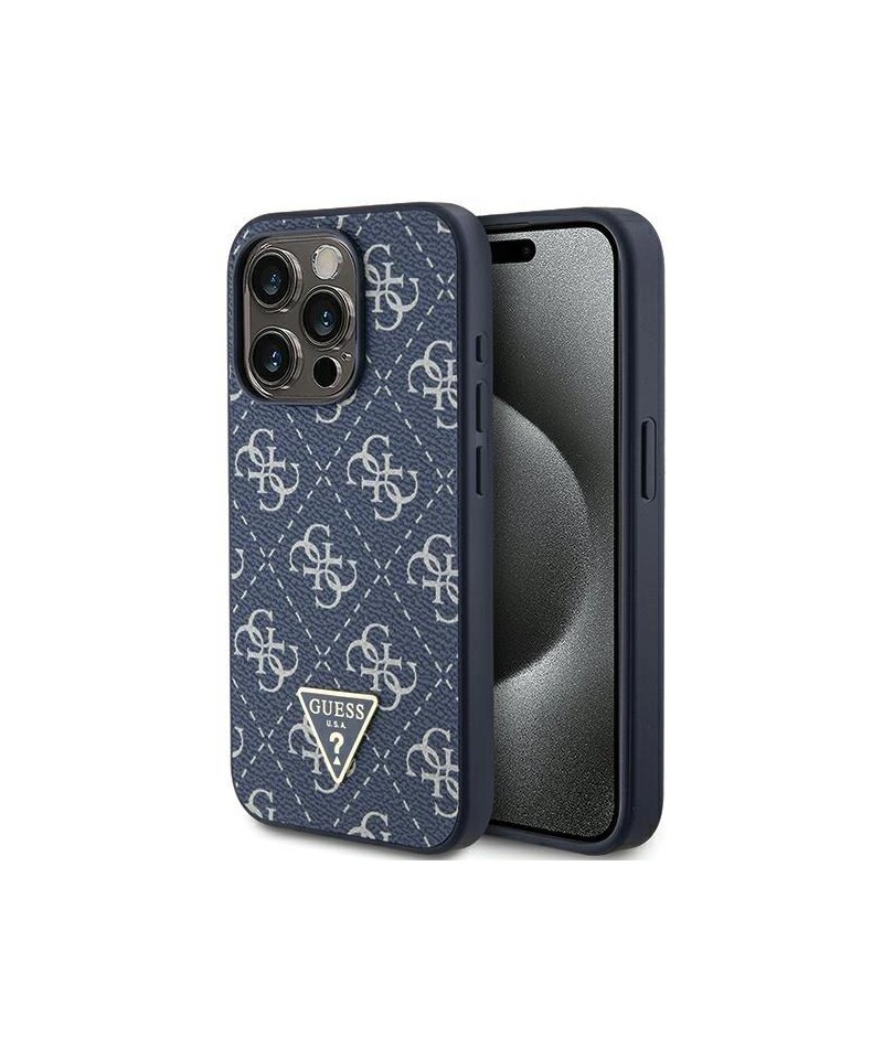 Guess 4G Triangle Metal Logo case for iPhone 15 Pro - blue