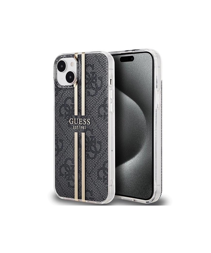 Guess IML 4G Gold Stripe case for iPhone 15 Plus / 14 Plus - black