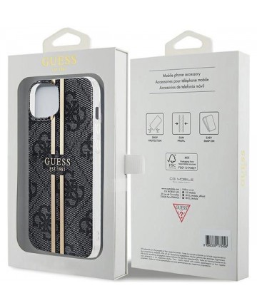 Guess IML 4G Gold Stripe case for iPhone 15 Plus / 14 Plus - black
