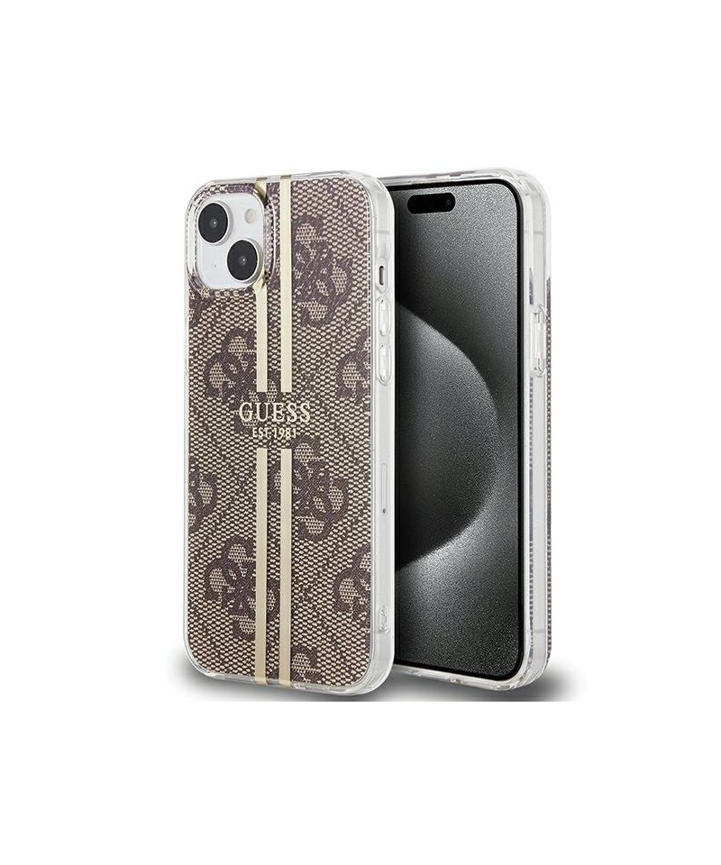 Guess IML 4G Gold Stripe case for iPhone 15 Plus / 14 Plus - brown