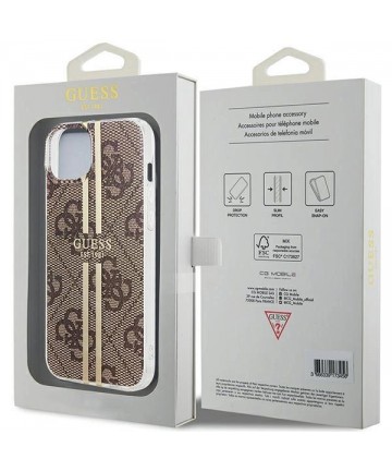 Guess IML 4G Gold Stripe case for iPhone 15 Plus / 14 Plus - brown