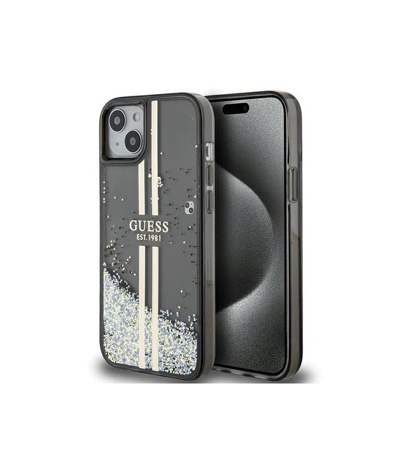 Guess Liquid Glitter Gold Stripes case for iPhone 15 Plus / 14 Plus - black