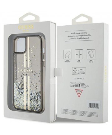 Guess Liquid Glitter Gold Stripes case for iPhone 15 Plus / 14 Plus - black