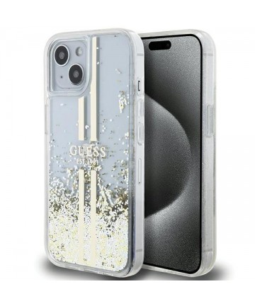 Guess Liquid Glitter Gold Stripes case for iPhone 15 Plus / 14 Plus - transparent