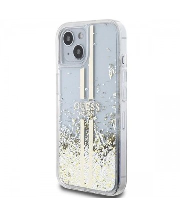 Guess Liquid Glitter Gold Stripes case for iPhone 15 Plus / 14 Plus - transparent