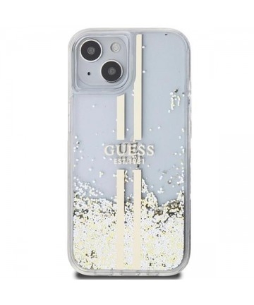 Guess Liquid Glitter Gold Stripes case for iPhone 15 Plus / 14 Plus - transparent