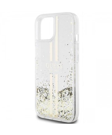 Guess Liquid Glitter Gold Stripes case for iPhone 15 Plus / 14 Plus - transparent