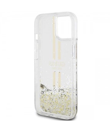 Guess Liquid Glitter Gold Stripes case for iPhone 15 Plus / 14 Plus - transparent