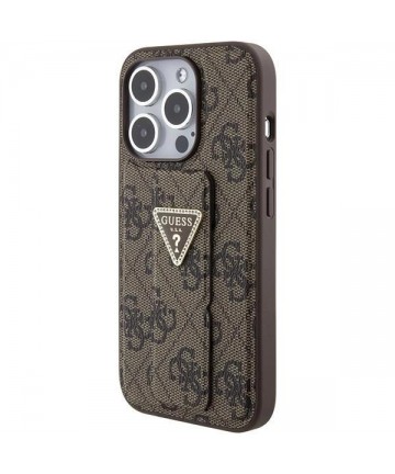 Guess Grip Stand 4G Triangle Strass case for iPhone 15 Pro - brown