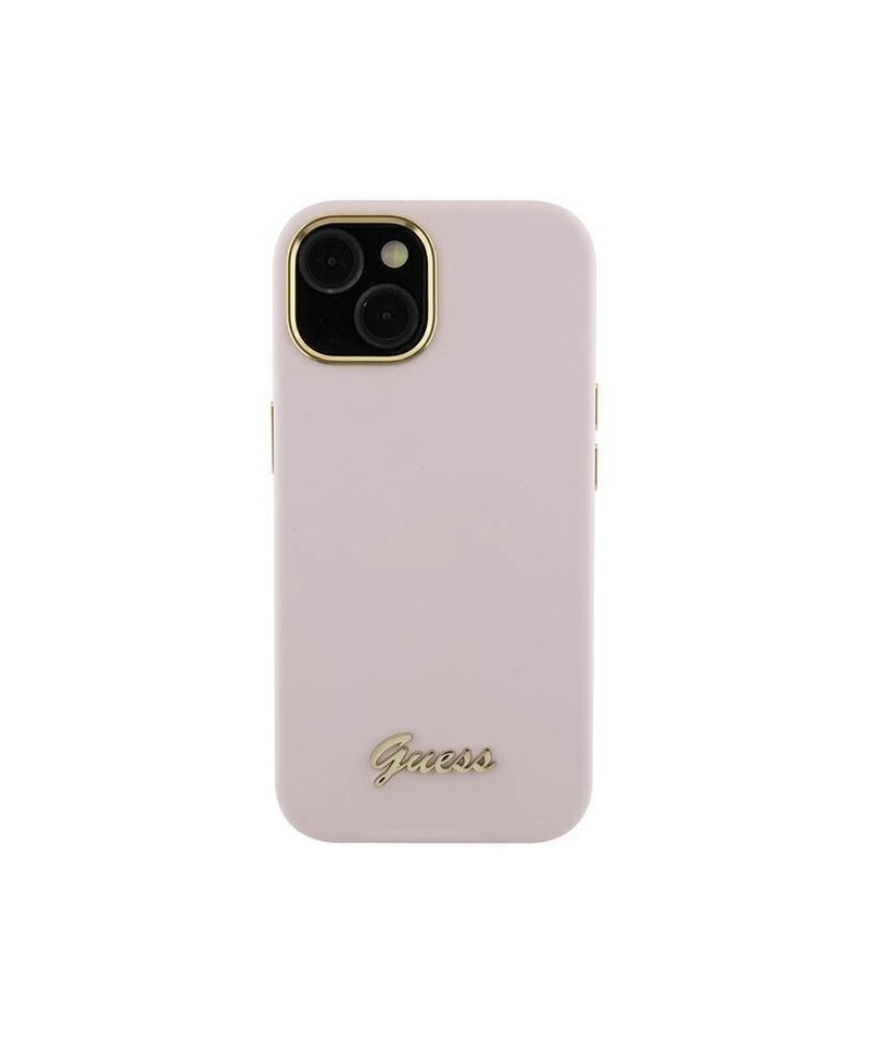 Guess Silicone Script Metal Logo & Frame case for iPhone 15 Pro - pink