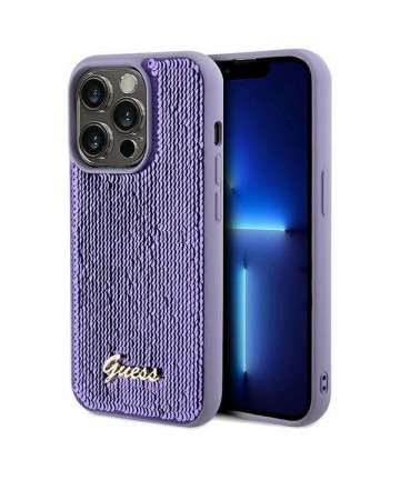 Guess Sequin Script Metal case for iPhone 13 Pro Max - purple