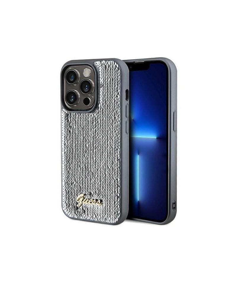 Guess Sequin Script Metal case for iPhone 14 Pro - silver