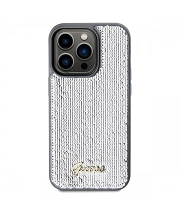 Guess Sequin Script Metal case for iPhone 14 Pro - silver