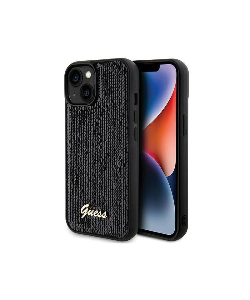 Guess Sequin Script Metal case for iPhone 14 / 15 / 13 - black