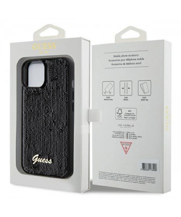 Guess Sequin Script Metal case for iPhone 14 / 15 / 13 - black