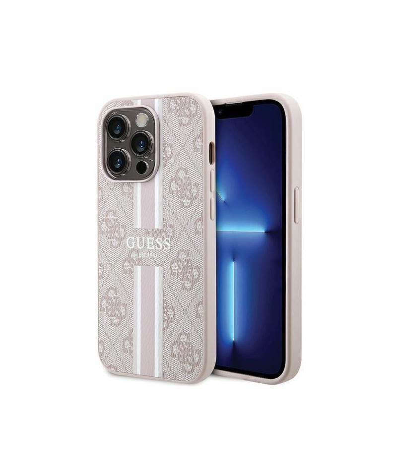 Guess 4G Printed Stripes MagSafe case for iPhone 15 Pro - pink