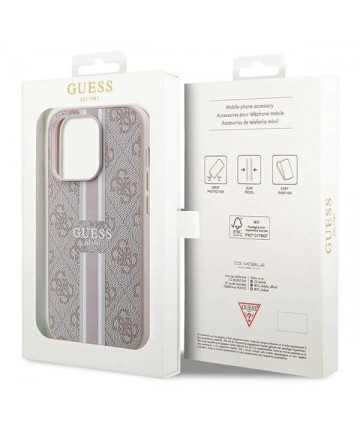 Guess 4G Printed Stripes MagSafe case for iPhone 15 Pro - pink