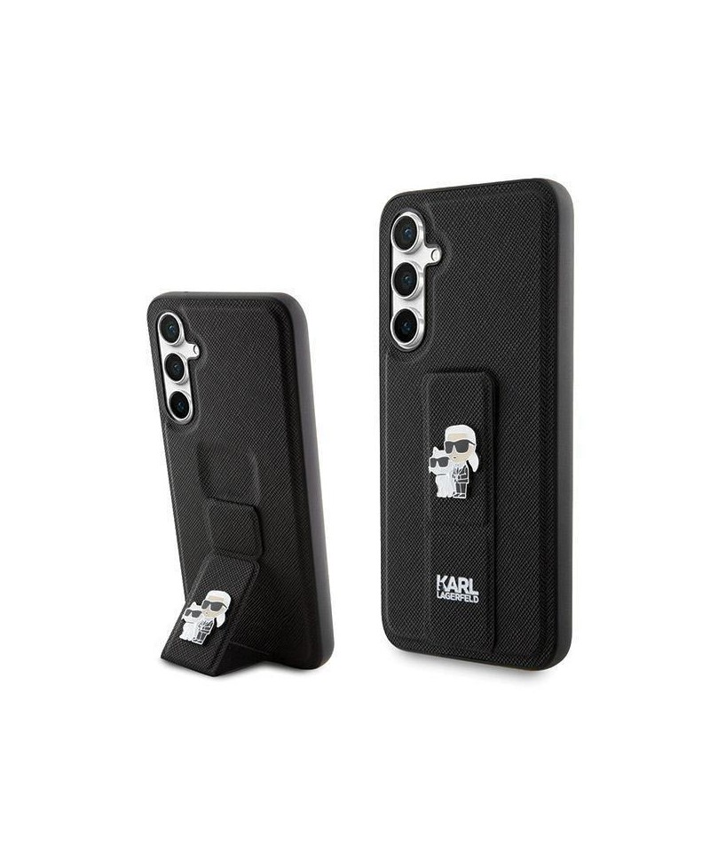 Karl Lagerfeld Gripstand Saffiano Karl&Choupette Pins case for Samsung Galaxy S23 FE - black