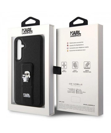 Karl Lagerfeld Gripstand Saffiano Karl&Choupette Pins case for Samsung Galaxy S23 FE - black
