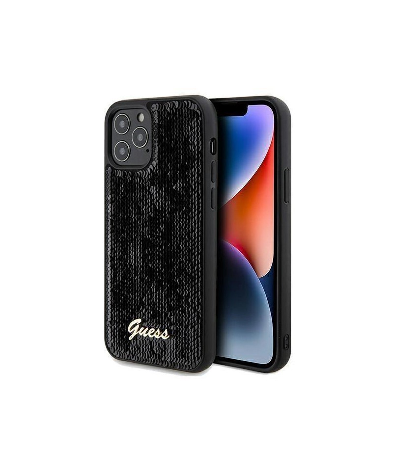 Guess Sequin Script Metal case for iPhone 12/12 Pro - black