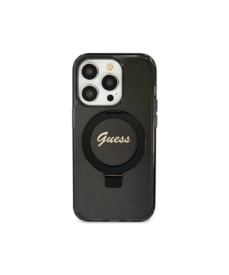 Guess Ring Stand Script Glitter MagSafe case for iPhone 11 / Xr - black