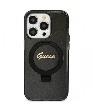 Guess Ring Stand Script Glitter MagSafe case for iPhone 12/12 Pro - black