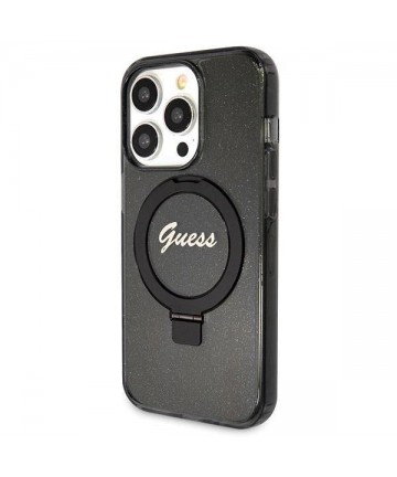 Guess Ring Stand Script Glitter MagSafe case for iPhone 13 Pro / 13 - black