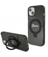 Guess Ring Stand Script Glitter MagSafe case for iPhone 13 / 14 / 15 - black