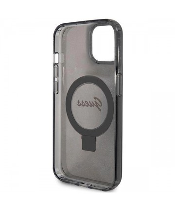 Guess Ring Stand Script Glitter MagSafe case for iPhone 13 / 14 / 15 - black