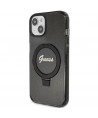Guess Ring Stand Script Glitter MagSafe case for iPhone 14 / 15 / 13 - black
