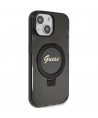 Guess Ring Stand Script Glitter MagSafe case for iPhone 14 / 15 / 13 - black