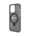 Guess Ring Stand Script Glitter MagSafe case for iPhone 14 Pro Max - black
