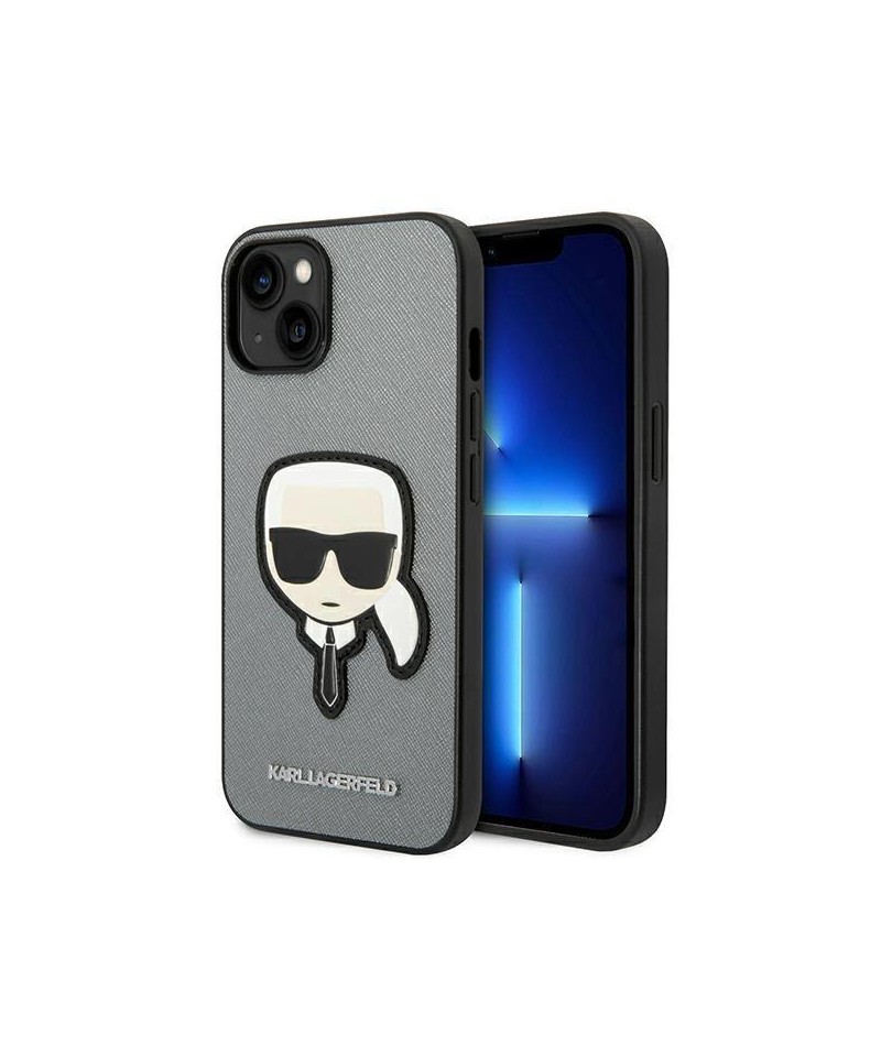 Karl Lagerfeld Saffiano Karl's Head Patch case for iPhone 14 Plus - silver