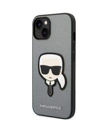 Karl Lagerfeld Saffiano Karl's Head Patch case for iPhone 14 Plus - silver