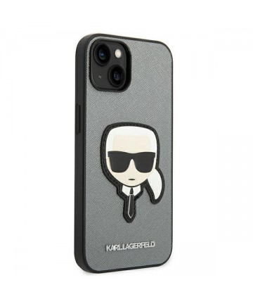 Karl Lagerfeld Saffiano Karl's Head Patch case for iPhone 14 Plus - silver