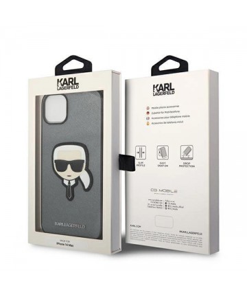 Karl Lagerfeld Saffiano Karl's Head Patch case for iPhone 14 Plus - silver