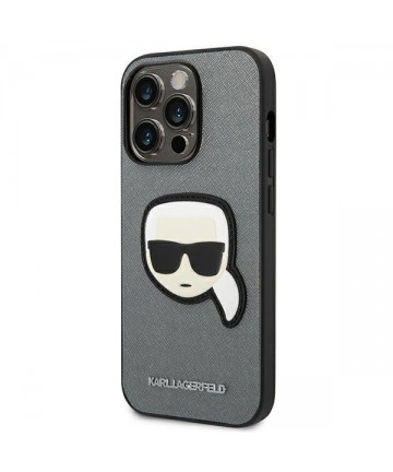 Karl Lagerfeld Saffiano Karl's Head Patch Case for iPhone 14 Pro - Silver