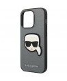 Karl Lagerfeld Saffiano Karl's Head Patch Case for iPhone 14 Pro - Silver