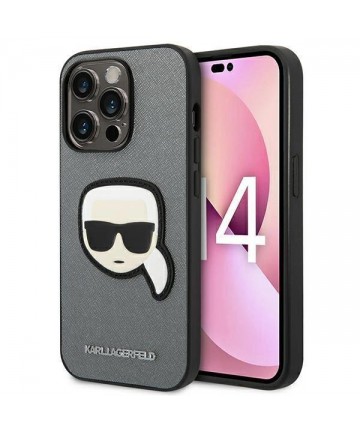 Karl Lagerfeld Saffiano Karl's Head Patch case for iPhone 14 Pro Max - silver