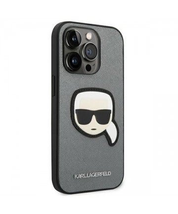 Karl Lagerfeld Saffiano Karl's Head Patch case for iPhone 14 Pro Max - silver