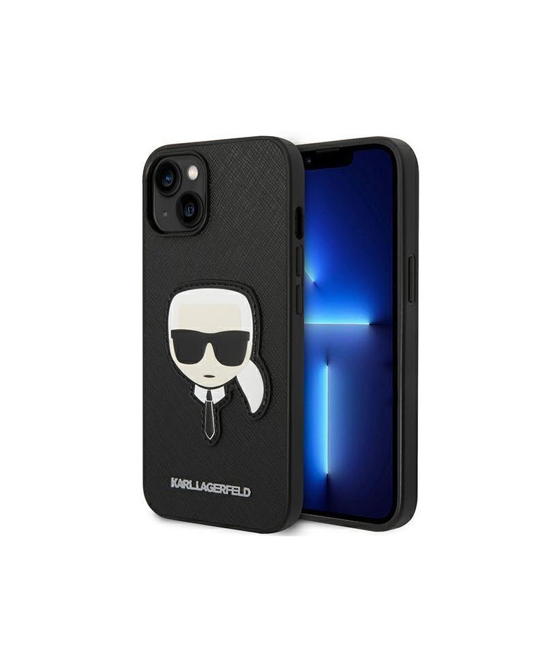 Karl Lagerfeld Saffiano Karl's Head Patch Case for iPhone 14 Plus - Black