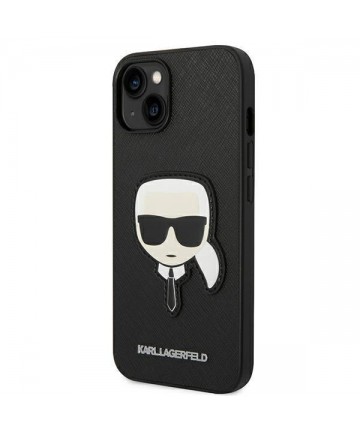 Karl Lagerfeld Saffiano Karl's Head Patch Case for iPhone 14 Plus - Black