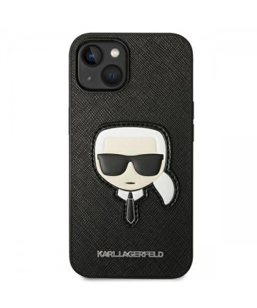 Karl Lagerfeld Saffiano Karl's Head Patch Case for iPhone 14 Plus - Black