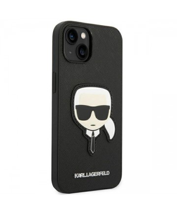 Karl Lagerfeld Saffiano Karl's Head Patch Case for iPhone 14 Plus - Black